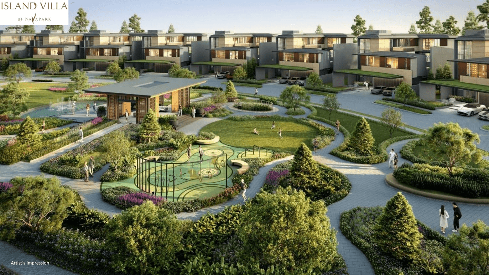 taman tengah atau central park di dalam island villa
